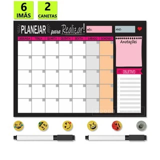 Planner De Parede Magnético Com 2 Canetas De Anotaçoes + 6 Imãs De Brinde 29cm x 40cm - Lousa Planejador Magnética de Anotações Quadro Para Organizar A Semana Semanal Mensal