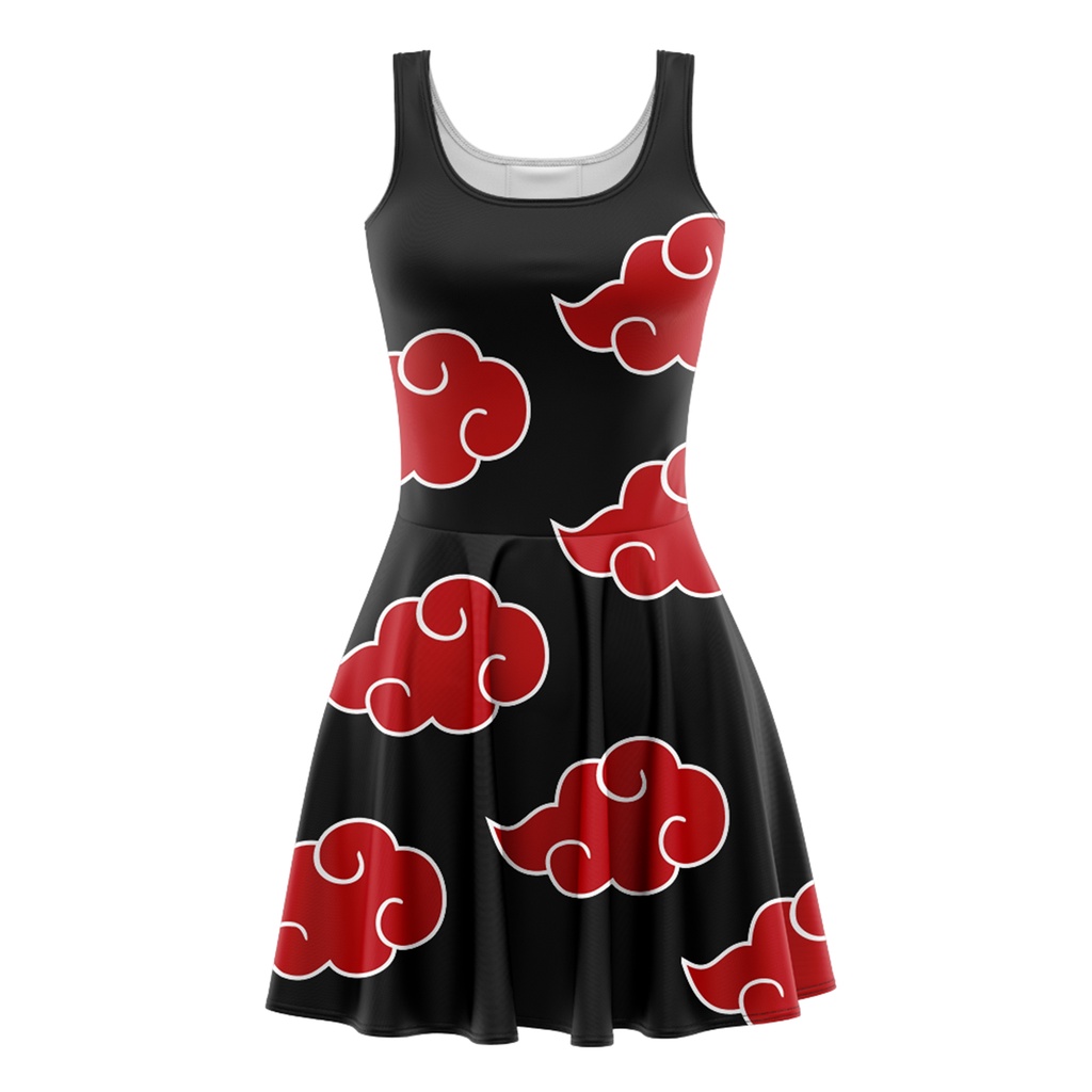 Vestido Rodado Akatsuki Naruto Shippuden Nuvens Vermelhas