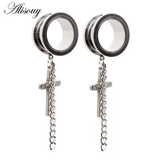 Alisouy 2pcs Túnel De Carne 6-25MM Tampões E Túneis De Aço Inoxidável Expansão De Furos Em Cruz Jóias De Corpo Esticado