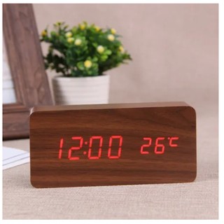 Relógio Despertador Mesa Digital Madeira Com Sound Control
