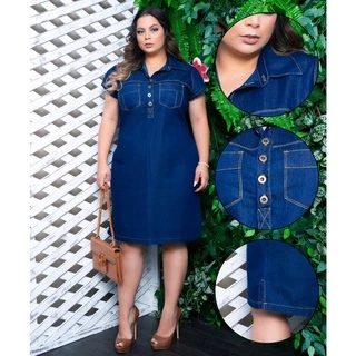 Vestido Jeans Plus Size Feminino Sem Lycra Moda Maior Tendência Casual Social Premium
