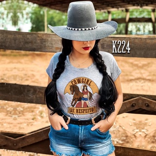Blusa Feminina T Shirt Cinza Moda Country Cowgirl De Respeito K224