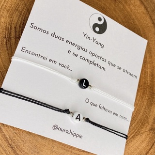 Kit Pulseiras Yin Yang Casal Amizade Iniciais Personalizado Personalizada pulseira