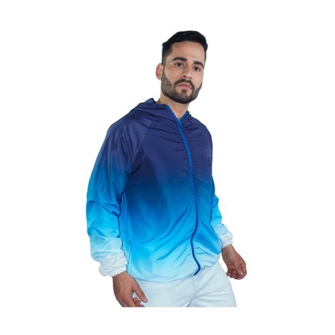 Corta Vento Masculino Microfibra com Capuz Grafite/Branco/Azul