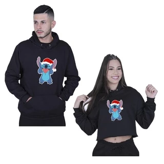 Kit Moletom Canguru + Cropped Feminino Moletom Lilo Stitch Natal Noel