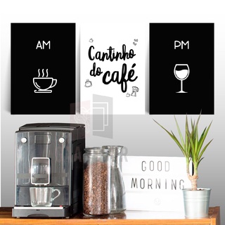 Kit 3 Placas Decorativas Cantinho Do Café Coffe Winne Vinho AM PM Quadros em MDF