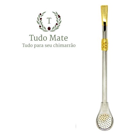 Bomba Para Tereré Bomba para Chimarrão com Anel Dourado Bojo Pera (Tamanho 19CM)