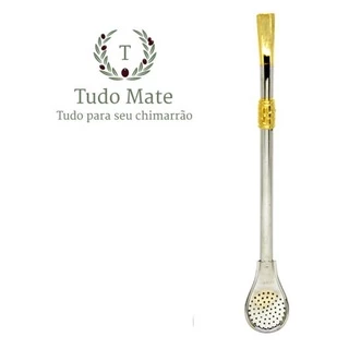Bomba Para Tereré Bomba para Chimarrão com Anel Dourado Bojo Pera (Tamanho 19CM)