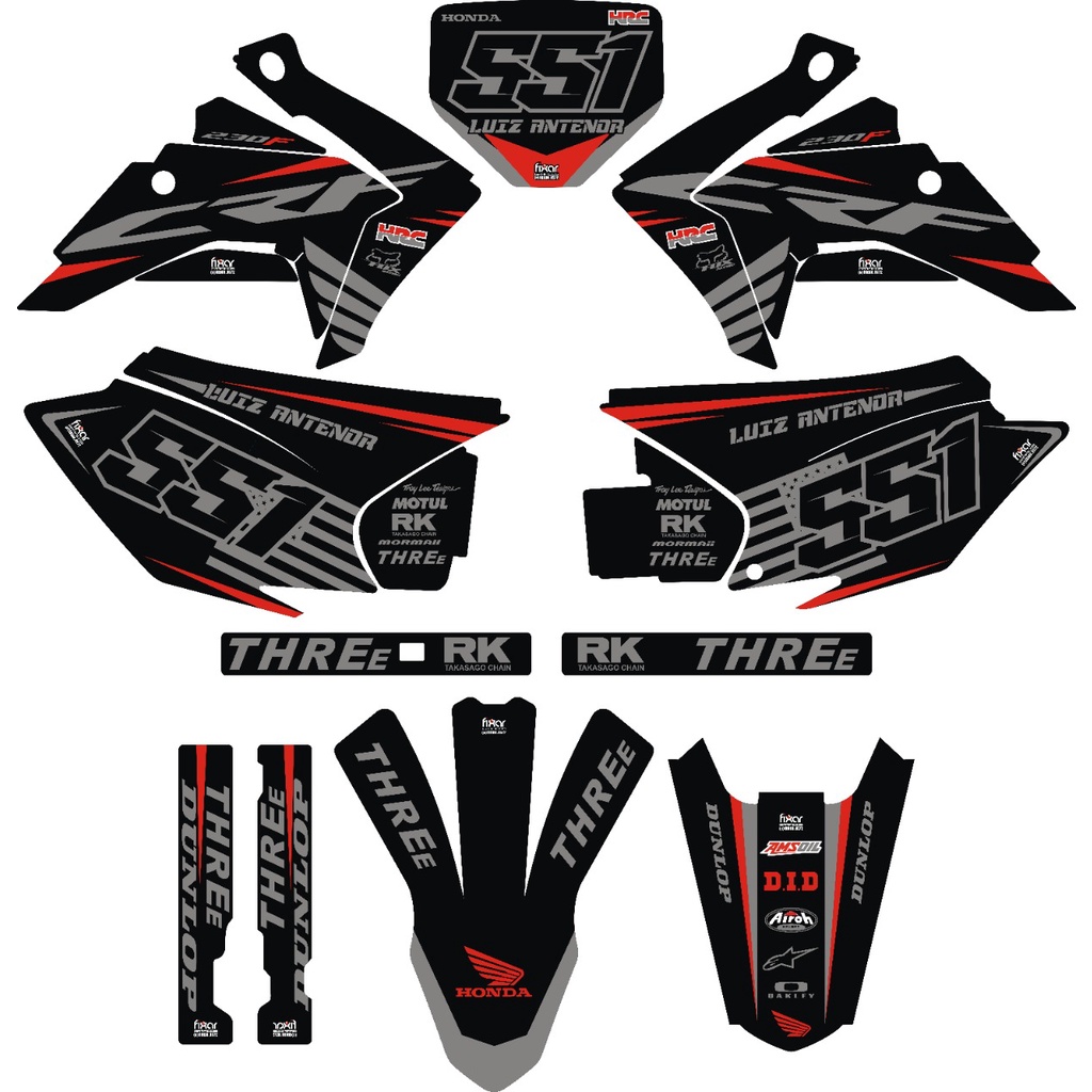 Kit Gráfico Adesivo Crf 230 0,20mm Moto Trilha Preto 2018