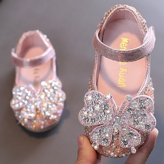 Sandália Infantil Menina Sapato De Princesa De Couro Brilhante Com Pérolas E Strass Para Festa Casamento Primavera Verão Sapato