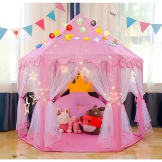 Tenda Barraca Rosa Cabana Toca Menina Com Luz Led Estrela+Bola Led Colorida Melhor Presente Infantil