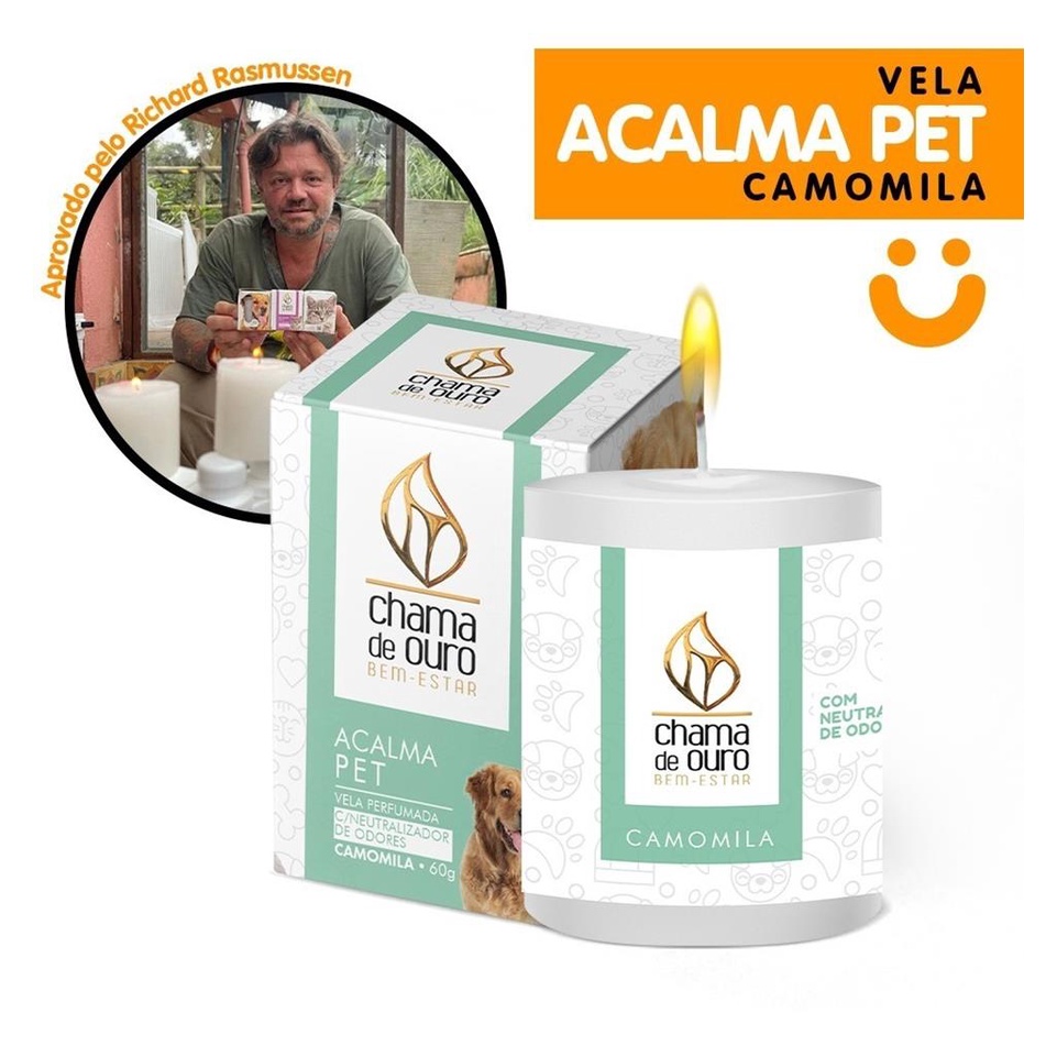 Vela Aromatica Acalma Pet 60g Caes Gatos Perfume - Camomila