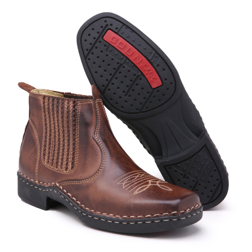 Botina Masculina Marrom Country Estilosa Couro Legitimo Bota Alta ...