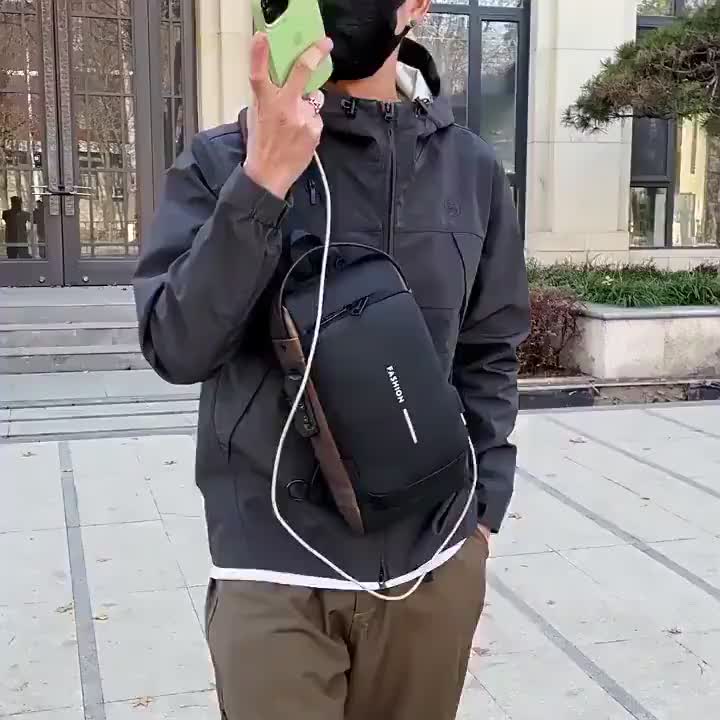 Mochila De Peito Masculina À Prova D'água De Trava De Código Antifurto Com Usb Alta Qualidade