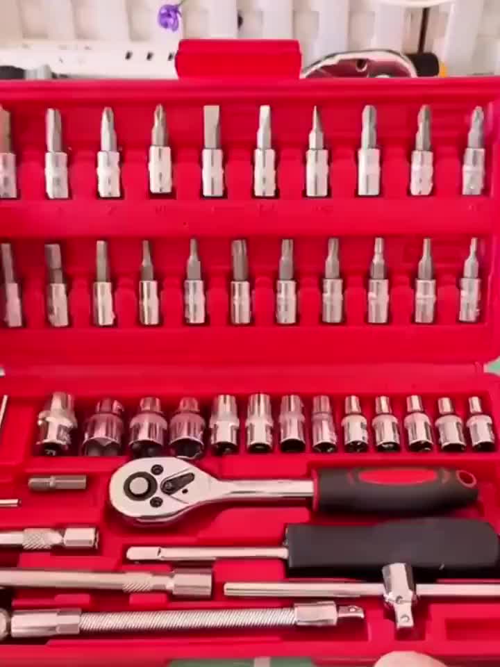 Kit Ferramentas 10/40/46 Peças Aço Cromo Vanádio c/ Chave Catraca, Estojo ABS, p/ Carro e Casa