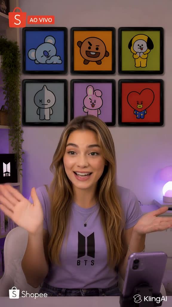 Quadro decorativo BTS KPOP BT21 Álbuns com moldura 20x20cm Alta Resolução para Decoração