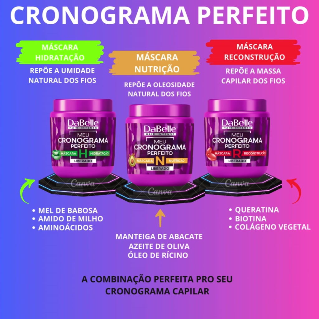 Dabelle Hair Kit Cronograma Capilar Máscara Hidratação Nutrição ...