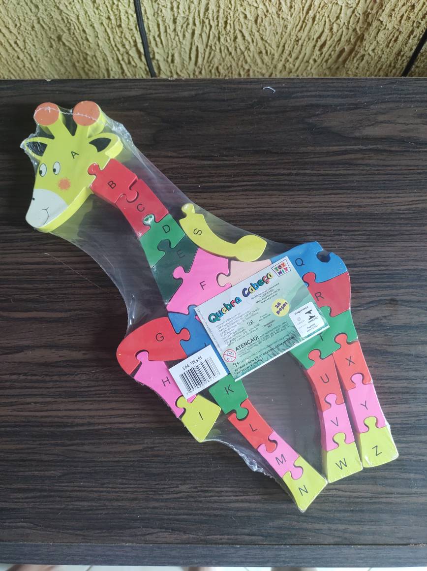Ideiaria  Quebra Cabeça Infantil 3D Madeira MDF Alfabeto 26 Peças Girafa -  Toymix