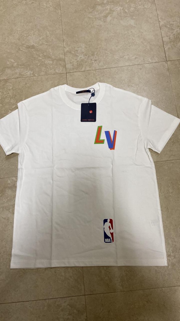 LV X NBA Impressão Frontal E Traseira Da Homens Mulheres Mesmo Parágrafo  Camiseta De Manga Curta Branca S-5XL