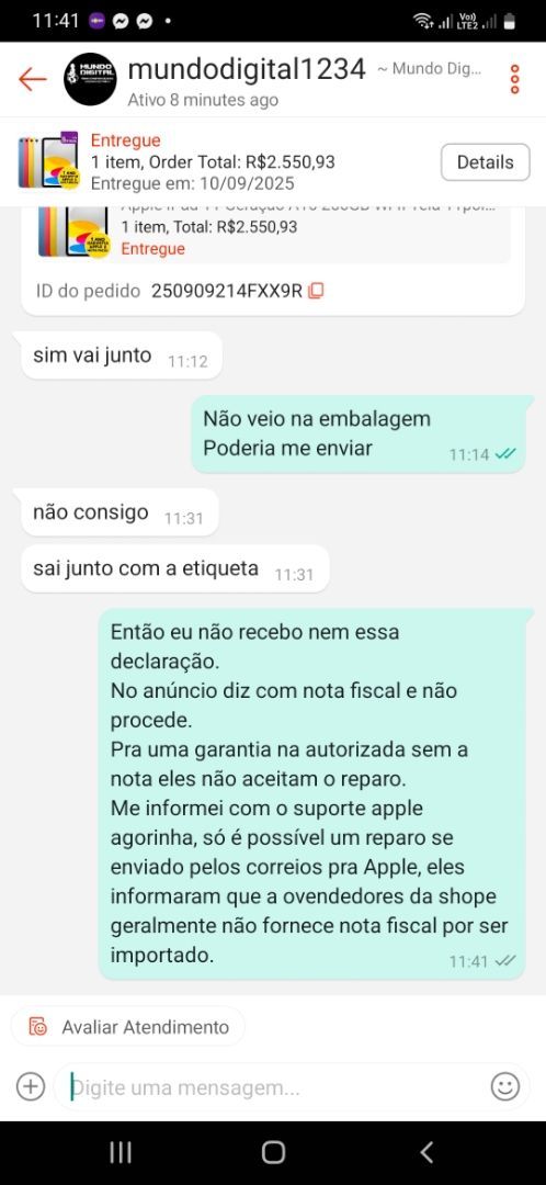 Foto da avaliação