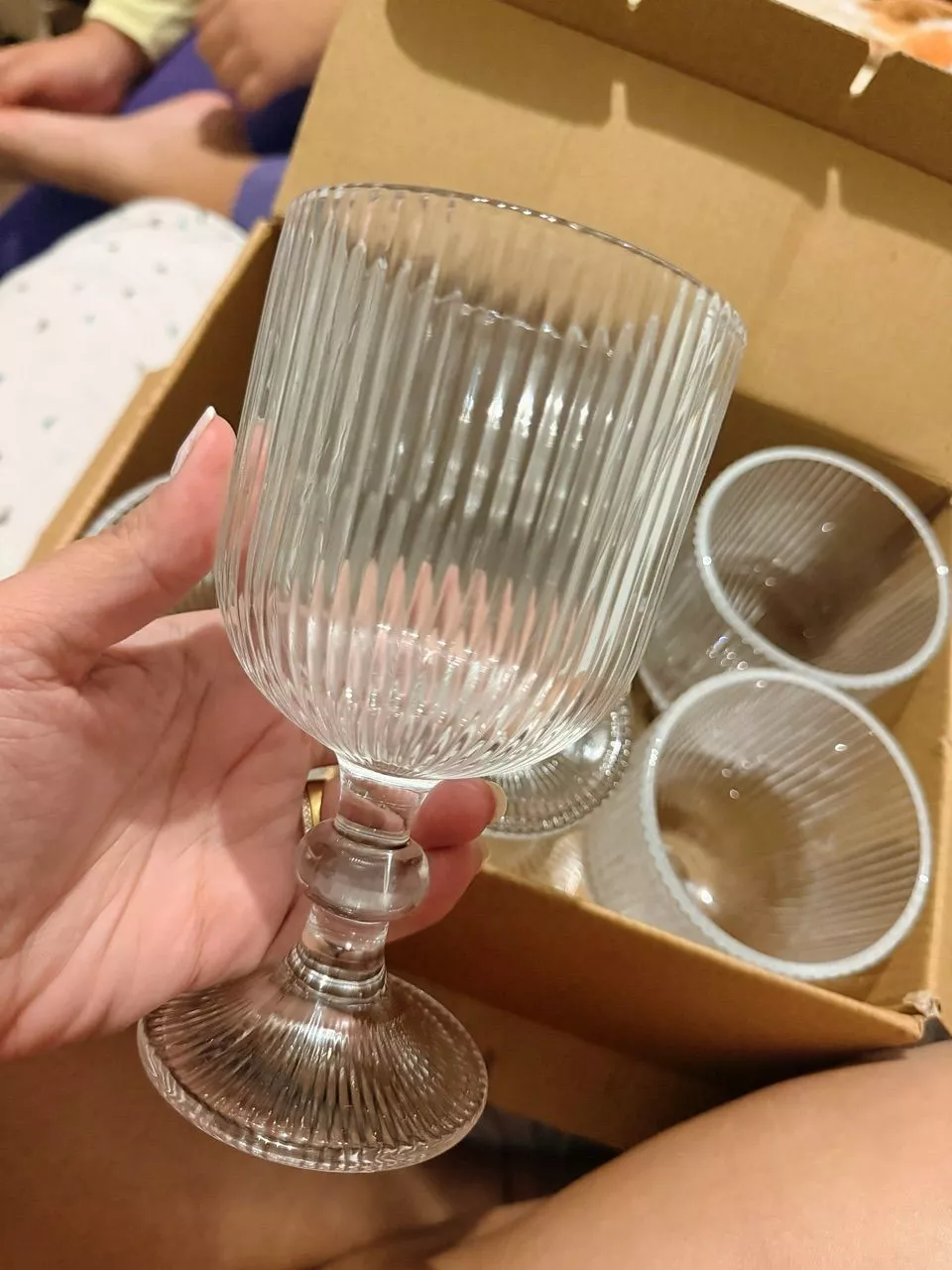 Jogo de 6 Taça Canelada Grafiato Sofia 400ml Copo Vidro Transparente Canelado