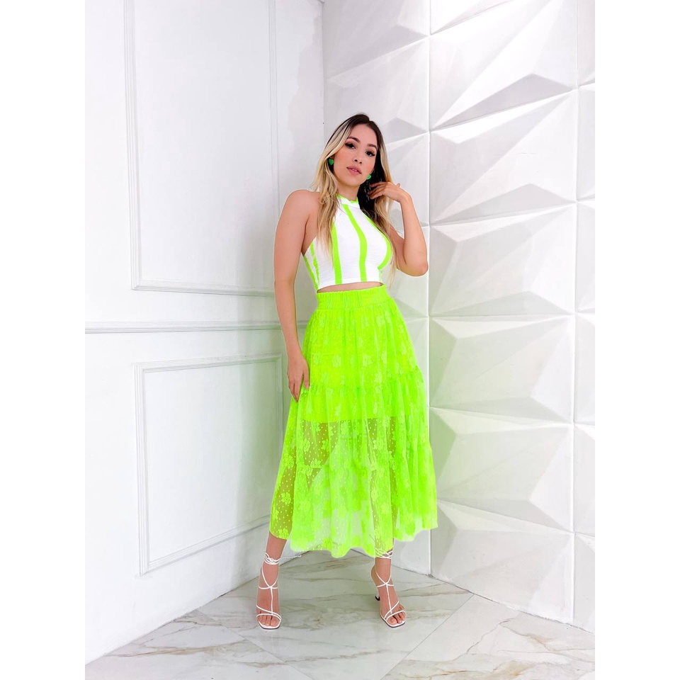 Saia shops de tule verde neon