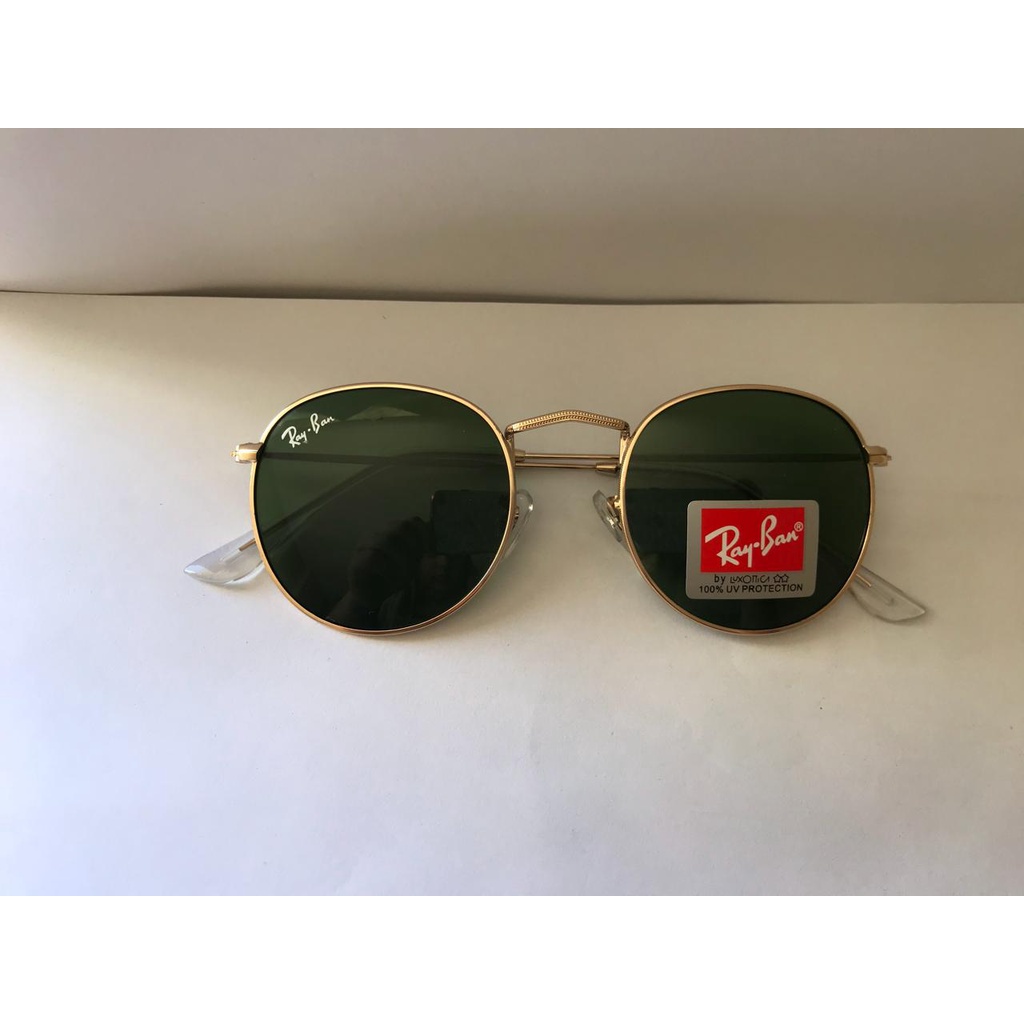 óculos de sol Ray Ban Round Rb3447 Verde G15 c/ Dourado Cristal Feminino Masculino