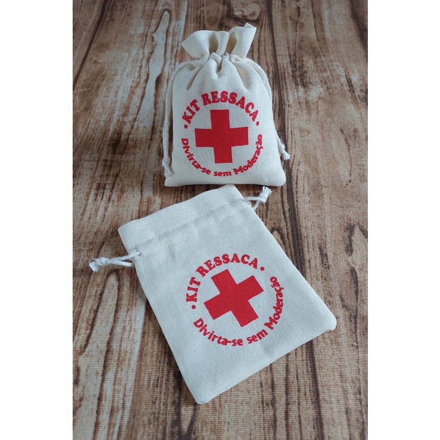 10 Saquinhos 8x11 kit ressaca em algodão cru, para festas, casamentos, formaturas, eventos.