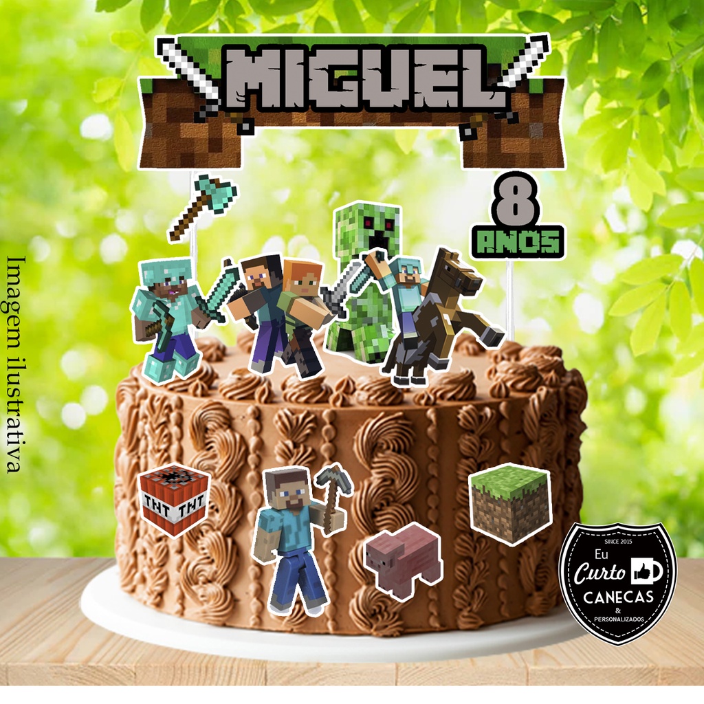 Topo de bolo jogo Minecraft vela tnt