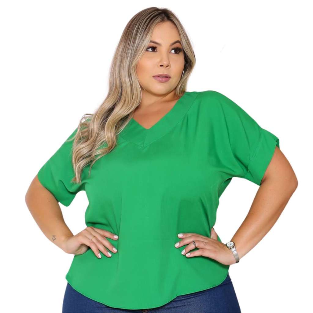 BLUSA EM VISCOSE COM MANGA PRINCESA PLUS SIZE