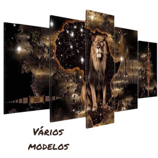 Quadro decorativo mosaico 5 peças leão com Cristo da tribo de juda Jesus evangelico gospel catolico