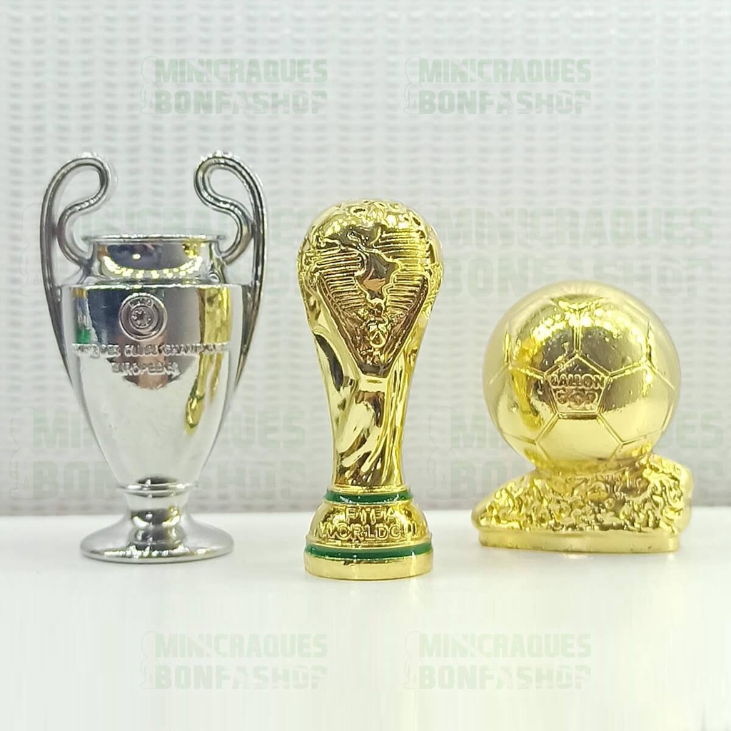 Mini Troféu em Metal Copa do Mundo, Champions League, Bola de Ouro (Ballon D'or) - Miniatura Taça Futebol