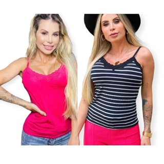 kit 2 Blusas Regata Com Bojo E Renda