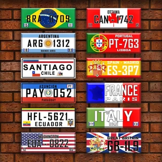 Kit 12 Placas Decorativas Carro Países America Do Sul Europa MDF 28x11cm