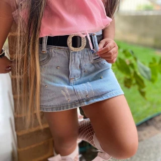 Saia Hot Pants Detonada Jeans Feminina Infantil e Juvenil