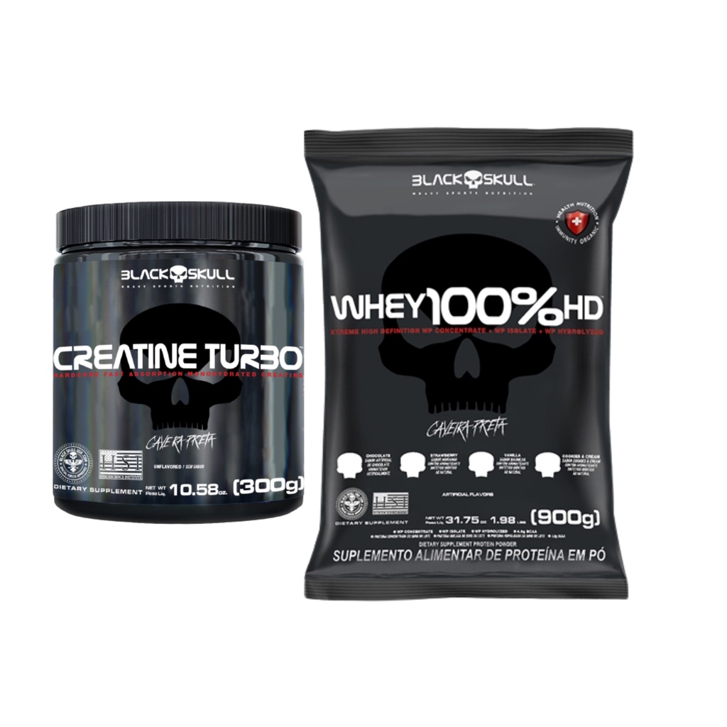 Kit Whey 100% Concentrado HD Refil 900g + Creatina 300g Turbo Blackskull