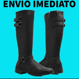 Botas Feminina Cano Longo Alto Bota Montaria Salto Baixo Zíper Lateral Confortável