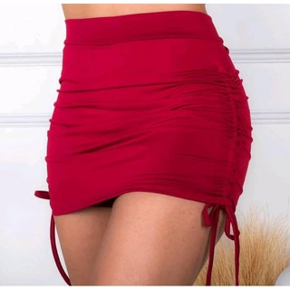 Saia Curta Feminina Franzida Nas Lateral Ajustável Tecido Suplex moda gringa (P M G)