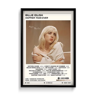 Quadro Decorativo Billie Eilish Álbum Happier Than Ever When We All Fall Asleep Spotify com Moldura