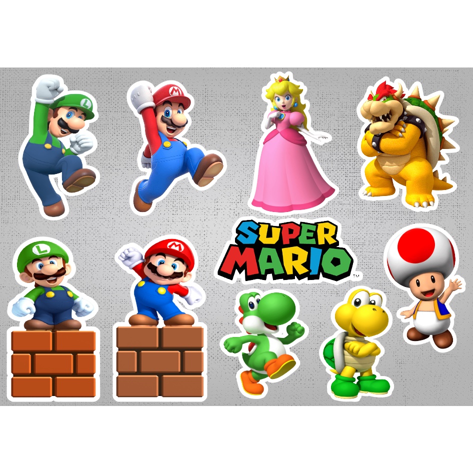 100 Tags, Aplique, Topper. Tamanho 3,5 cm. Tema Mario Bros | Shopee Brasil