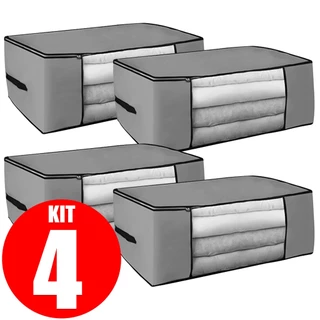 Kit 4 Caixas Organizadoras de Roupas Calçados Cobertas TNT Com Tampa Ecológico Multiuso 60x45