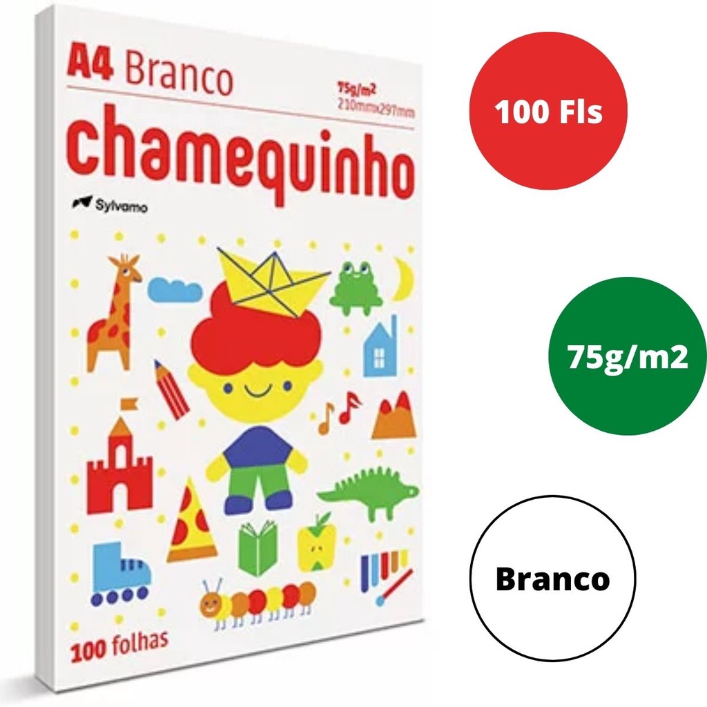 Papel Sulfite A4 75g/m2 Chamequinho 100 Folhas Branco