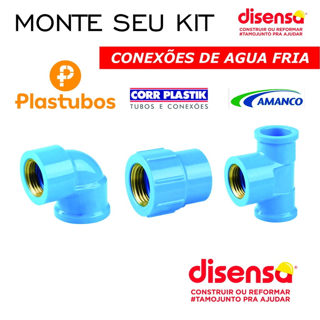 Conexões de Agua Bucha Latão Azul - Cotovelo 90º - Luva - Tee | Soldável Para Tubo PVC