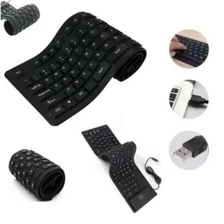 Teclado Flexível Silicone Borracha USB Para Notebook PC Tablet Dobrável Multiuso Preto