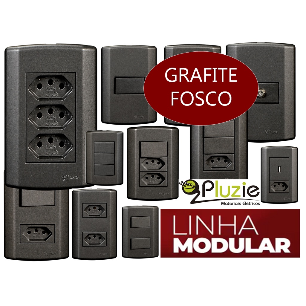 Tomada Interruptor Pluzie Grafite Fosco Modular Linha Completa | Shopee ...