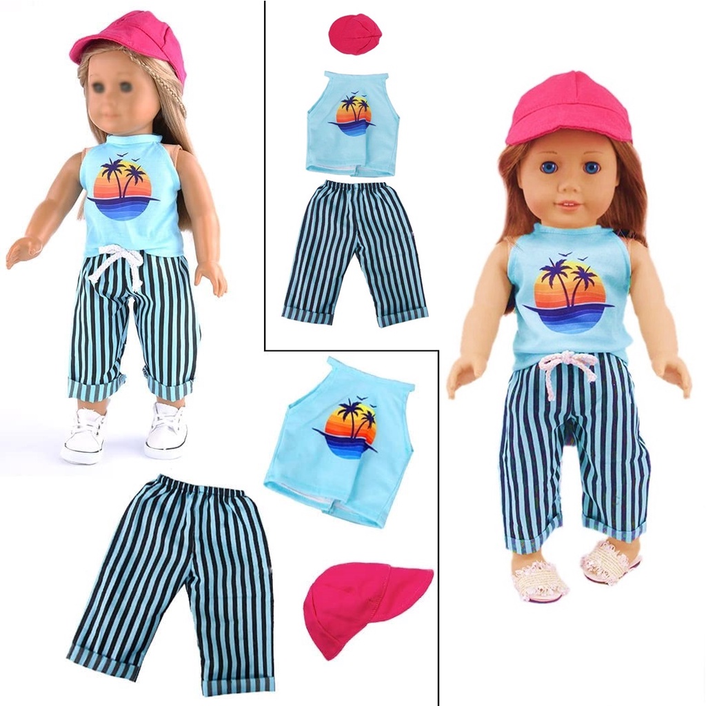 Conjunto de roupas de malha boneca 50 cm. blusa e boné para boneca menina  americana. Roupa