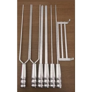 Kit 6 Espetos em Alumínio 70 cm + suporte para churrasco
