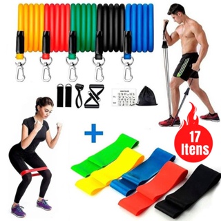 Kit 11 Elástico Treino Extensor + Kit 5 Mini Band Em Casa Para Exercícios Multifuncional Yoga Fisioterapia e Treino