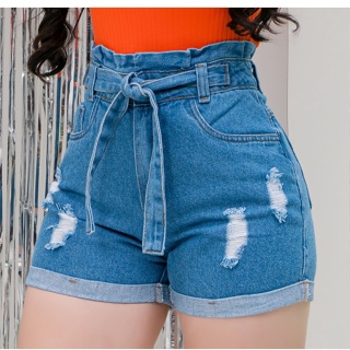 Shorts Jeans Feminino Adulto Detalhe Cintura Alta Com Zíper 722