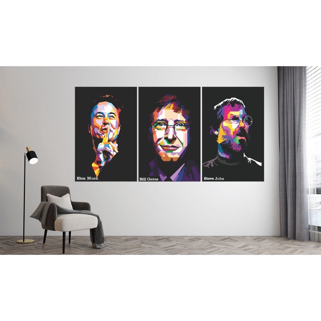 Kit Quadros Para Escritorio Decorativos Sala Elon Musk Steve Jobs e